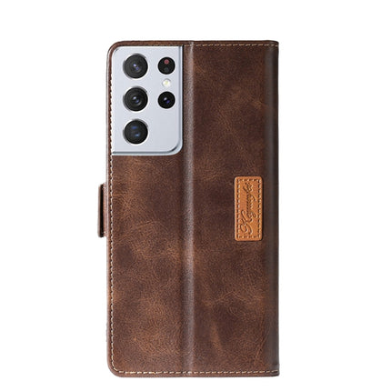 For Samsung Galaxy S21 Ultra 5G Retro Texture Contrast Color Side Buckle Horizontal Flip Leather Case with Holder & Card Slots & Wallet(Brown)-garmade.com