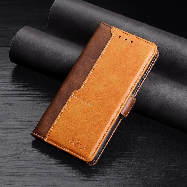 For Samsung Galaxy S21+ 5G Retro Texture Contrast Color Side Buckle Horizontal Flip Leather Case with Holder & Card Slots & Wallet(Brown)-garmade.com