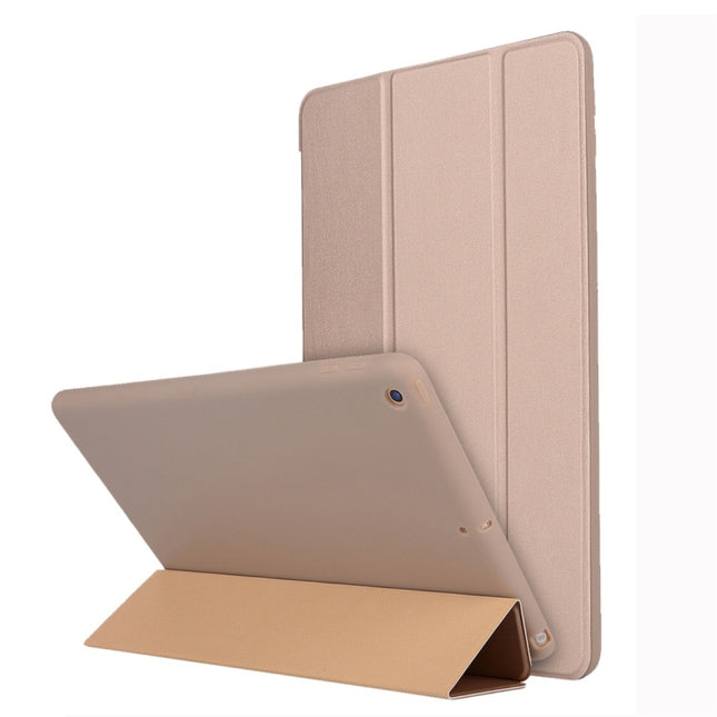 For iPad 10.2 2021 / 2020 / 2019 TPU Horizontal Flip Leather Case, with Three-folding Holder(Gold)-garmade.com