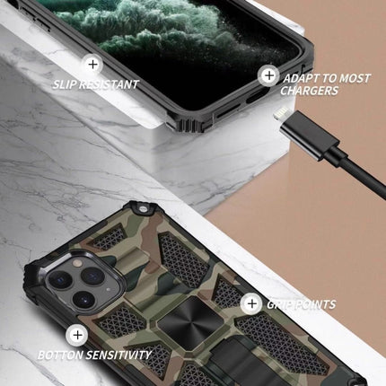 Camouflage Armor Shockproof TPU + PC Magnetic Protective Case with Holder For iPhone 11(Dark Blue)-garmade.com