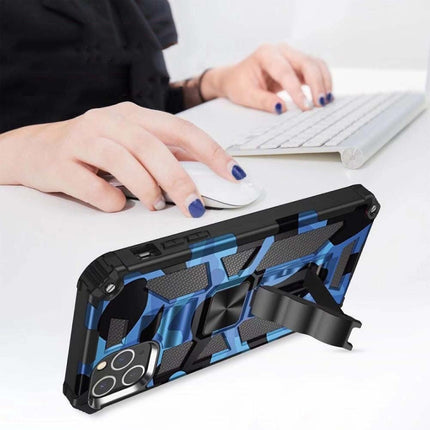 Camouflage Armor Shockproof TPU + PC Magnetic Protective Case with Holder For iPhone 11(Dark Blue)-garmade.com