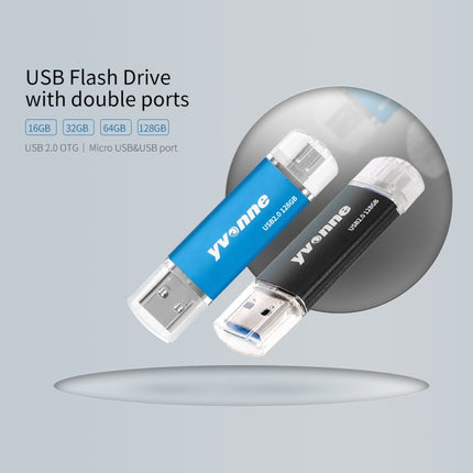 Yvonne YT601-2 USB 2.0 USB + Micro OTG USB Flash Drives U Disk, Capacity:128GB(Blue)-garmade.com