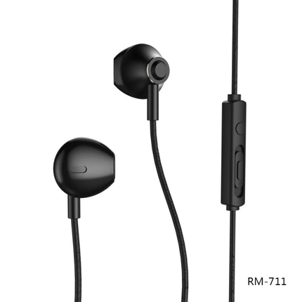 REMAX RM-711 Music Wired Earphone with MIC & Support Hands-free(Black)-garmade.com