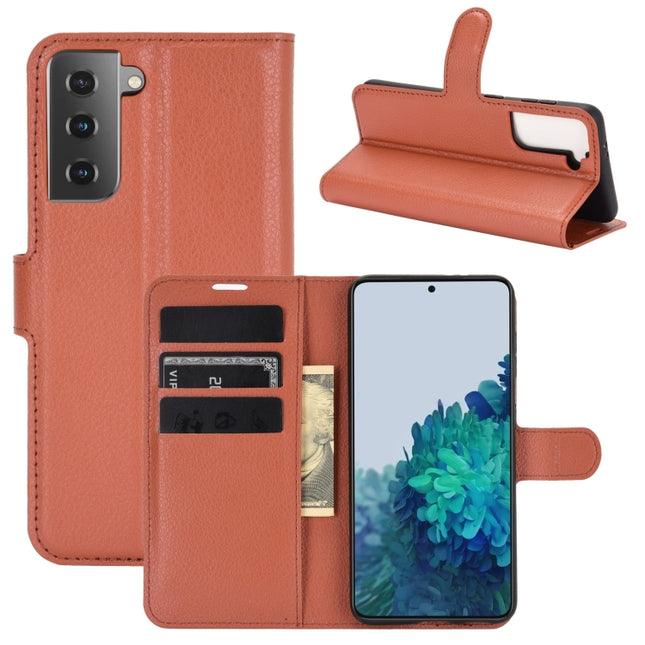 For Samsung Galaxy S21+ 5G Litchi Texture Horizontal Flip Protective Case with Holder & Card Slots & Wallet(Brown)-garmade.com