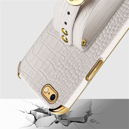 Electroplated TPU Crocodile Pattern Leather Case with Wrist Strap For iPhone 6(White)-garmade.com