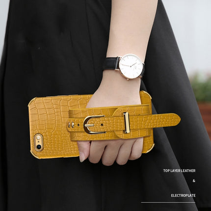 Electroplated TPU Crocodile Pattern Leather Case with Wrist Strap For iPhone 6(Yellow)-garmade.com