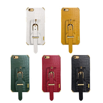 Electroplated TPU Crocodile Pattern Leather Case with Wrist Strap For iPhone 6(Yellow)-garmade.com