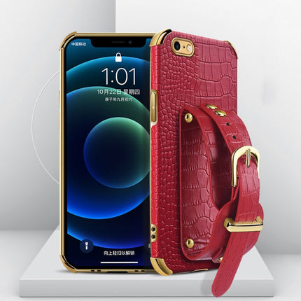 Electroplated TPU Crocodile Pattern Leather Case with Wrist Strap For iPhone 6(Red)-garmade.com