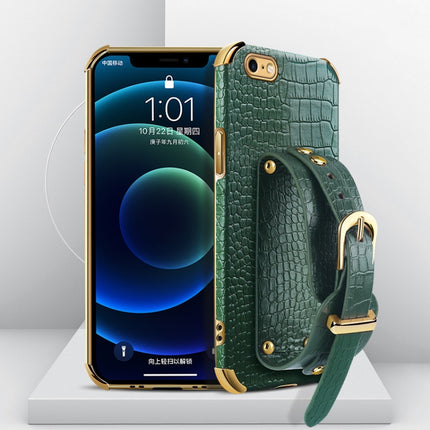 Electroplated TPU Crocodile Pattern Leather Case with Wrist Strap For iPhone 6(Green)-garmade.com