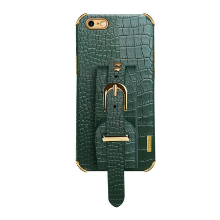 Electroplated TPU Crocodile Pattern Leather Case with Wrist Strap For iPhone 6(Green)-garmade.com