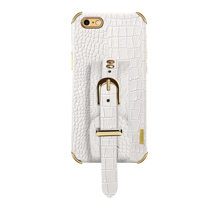 Electroplated TPU Crocodile Pattern Leather Case with Wrist Strap For iPhone SE 2020 / 8 / 7(White)-garmade.com