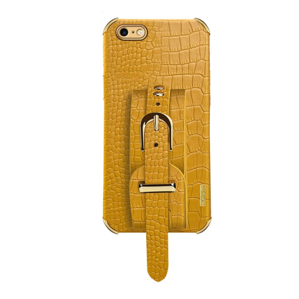 Electroplated TPU Crocodile Pattern Leather Case with Wrist Strap For iPhone SE 2020 / 8 / 7(Yellow)-garmade.com