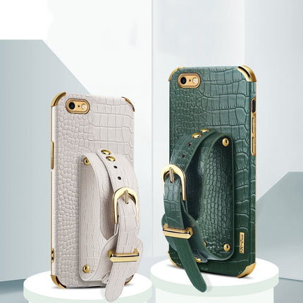 Electroplated TPU Crocodile Pattern Leather Case with Wrist Strap For iPhone SE 2020 / 8 / 7(Green)-garmade.com