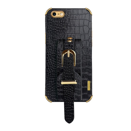 Electroplated TPU Crocodile Pattern Leather Case with Wrist Strap For iPhone SE 2020 / 8 / 7(Black)-garmade.com