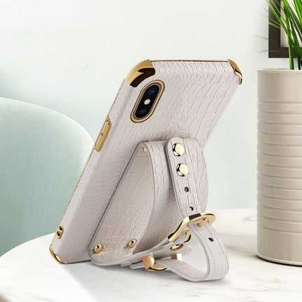 Electroplated TPU Crocodile Pattern Leather Case with Wrist Strap For iPhone XS / X(White)-garmade.com