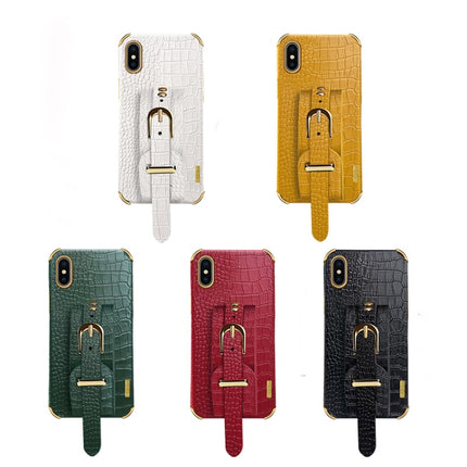 Electroplated TPU Crocodile Pattern Leather Case with Wrist Strap For iPhone XS / X(Yellow)-garmade.com