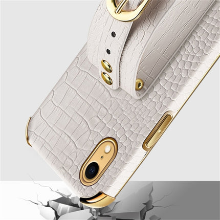 Electroplated TPU Crocodile Pattern Leather Case with Wrist Strap For iPhone XR(White)-garmade.com