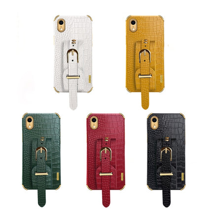 Electroplated TPU Crocodile Pattern Leather Case with Wrist Strap For iPhone XR(White)-garmade.com