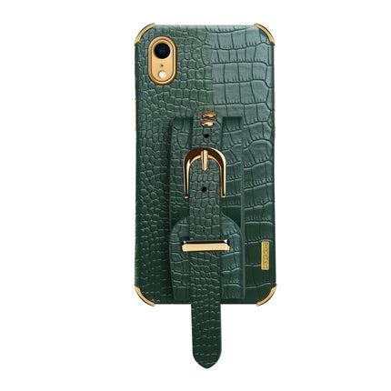 Electroplated TPU Crocodile Pattern Leather Case with Wrist Strap For iPhone XR(Green)-garmade.com