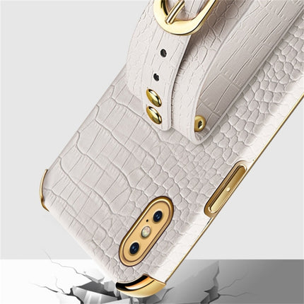 Electroplated TPU Crocodile Pattern Leather Case with Wrist Strap For iPhone XS Max(White)-garmade.com