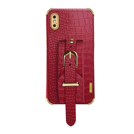 Electroplated TPU Crocodile Pattern Leather Case with Wrist Strap For iPhone XS Max(Red)-garmade.com