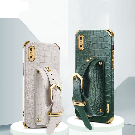 Electroplated TPU Crocodile Pattern Leather Case with Wrist Strap For iPhone XS Max(Green)-garmade.com
