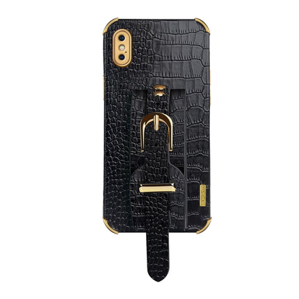 Electroplated TPU Crocodile Pattern Leather Case with Wrist Strap For iPhone XS Max(Black)-garmade.com
