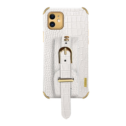 Electroplated TPU Crocodile Pattern Leather Case with Wrist Strap For iPhone 11(White)-garmade.com