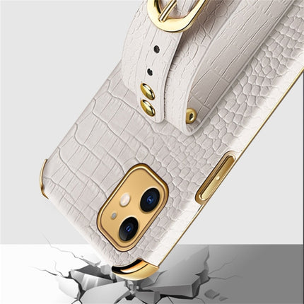 Electroplated TPU Crocodile Pattern Leather Case with Wrist Strap For iPhone 11(White)-garmade.com