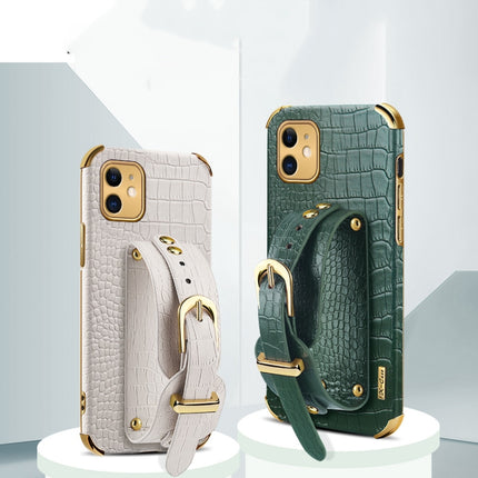 Electroplated TPU Crocodile Pattern Leather Case with Wrist Strap For iPhone 11(Green)-garmade.com