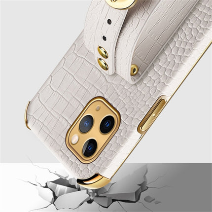 Electroplated TPU Crocodile Pattern Leather Case with Wrist Strap For iPhone 11 Pro(White)-garmade.com