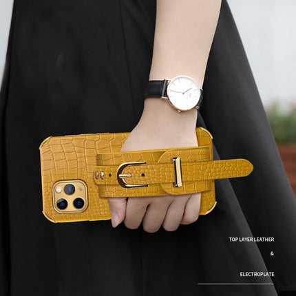 Electroplated TPU Crocodile Pattern Leather Case with Wrist Strap For iPhone 11 Pro(Yellow)-garmade.com