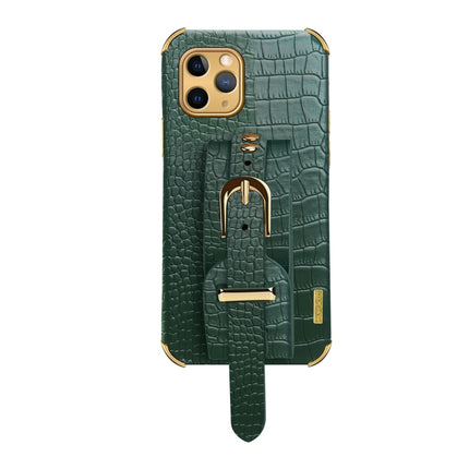 Electroplated TPU Crocodile Pattern Leather Case with Wrist Strap For iPhone 11 Pro(Green)-garmade.com