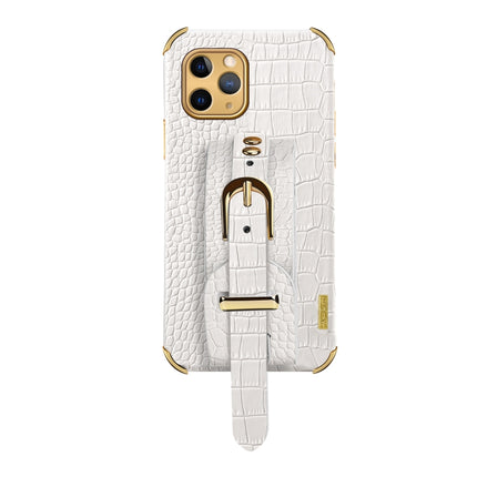 Electroplated TPU Crocodile Pattern Leather Case with Wrist Strap For iPhone 11 Pro Max(White)-garmade.com
