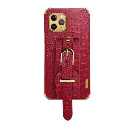 Electroplated TPU Crocodile Pattern Leather Case with Wrist Strap For iPhone 11 Pro Max(Red)-garmade.com