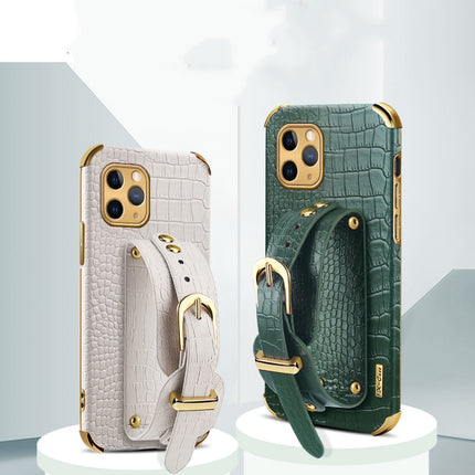 Electroplated TPU Crocodile Pattern Leather Case with Wrist Strap For iPhone 11 Pro Max(Green)-garmade.com