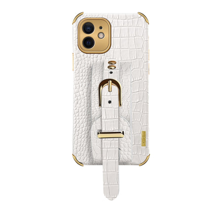 Electroplated TPU Crocodile Pattern Leather Case with Wrist Strap For iPhone 12(White)-garmade.com