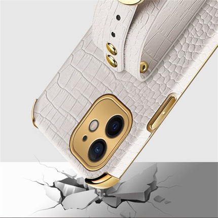 Electroplated TPU Crocodile Pattern Leather Case with Wrist Strap For iPhone 12(White)-garmade.com