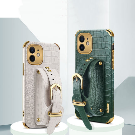 Electroplated TPU Crocodile Pattern Leather Case with Wrist Strap For iPhone 12(Green)-garmade.com