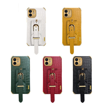 Electroplated TPU Crocodile Pattern Leather Case with Wrist Strap For iPhone 12(Green)-garmade.com