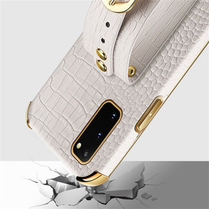 Electroplated TPU Crocodile Pattern Leather Case with Wrist Strap For Samsung Galaxy S20(White)-garmade.com