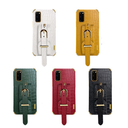 Electroplated TPU Crocodile Pattern Leather Case with Wrist Strap For Samsung Galaxy S20(White)-garmade.com