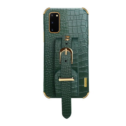 Electroplated TPU Crocodile Pattern Leather Case with Wrist Strap For Samsung Galaxy S20(Green)-garmade.com