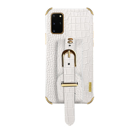 Electroplated TPU Crocodile Pattern Leather Case with Wrist Strap For Samsung Galaxy S20+(White)-garmade.com