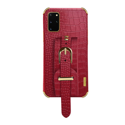 Electroplated TPU Crocodile Pattern Leather Case with Wrist Strap For Samsung Galaxy S20+(Red)-garmade.com