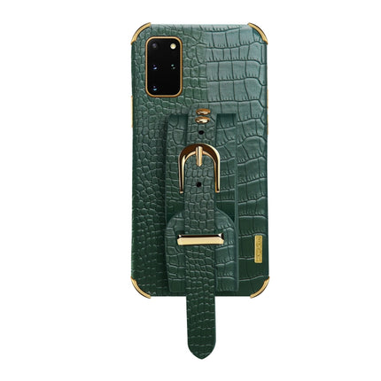 Electroplated TPU Crocodile Pattern Leather Case with Wrist Strap For Samsung Galaxy S20+(Green)-garmade.com