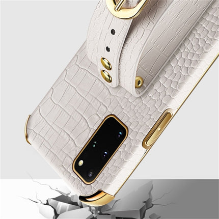 Electroplated TPU Crocodile Pattern Leather Case with Wrist Strap For Samsung Galaxy S20+(Black)-garmade.com