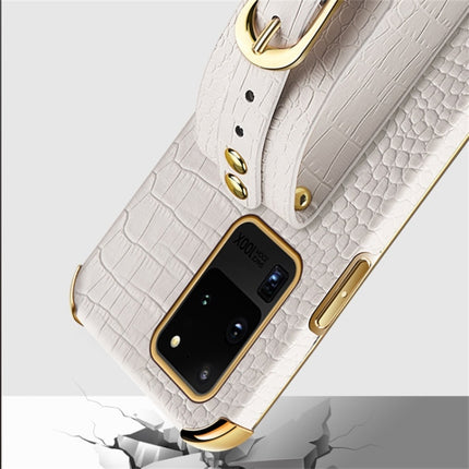 Electroplated TPU Crocodile Pattern Leather Case with Wrist Strap For Samsung Galaxy S20 Ultra(Red)-garmade.com