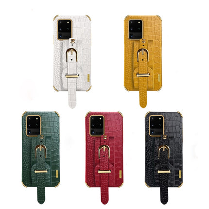 Electroplated TPU Crocodile Pattern Leather Case with Wrist Strap For Samsung Galaxy S20 Ultra(Red)-garmade.com