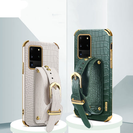 Electroplated TPU Crocodile Pattern Leather Case with Wrist Strap For Samsung Galaxy S20 Ultra(Green)-garmade.com